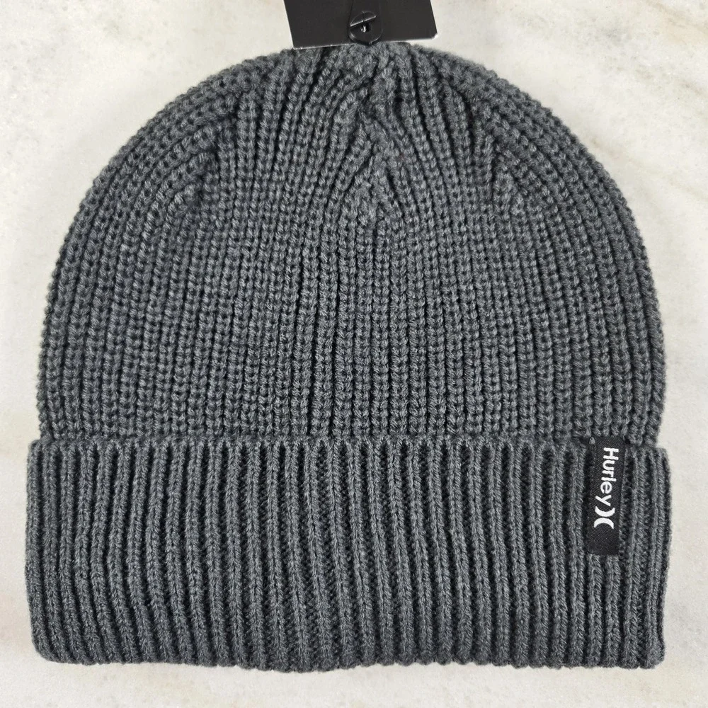 Hurley Gray/Slate Loose Knit Folded Max Cuff 2.0 Beanie Mens One Size Winter NWT